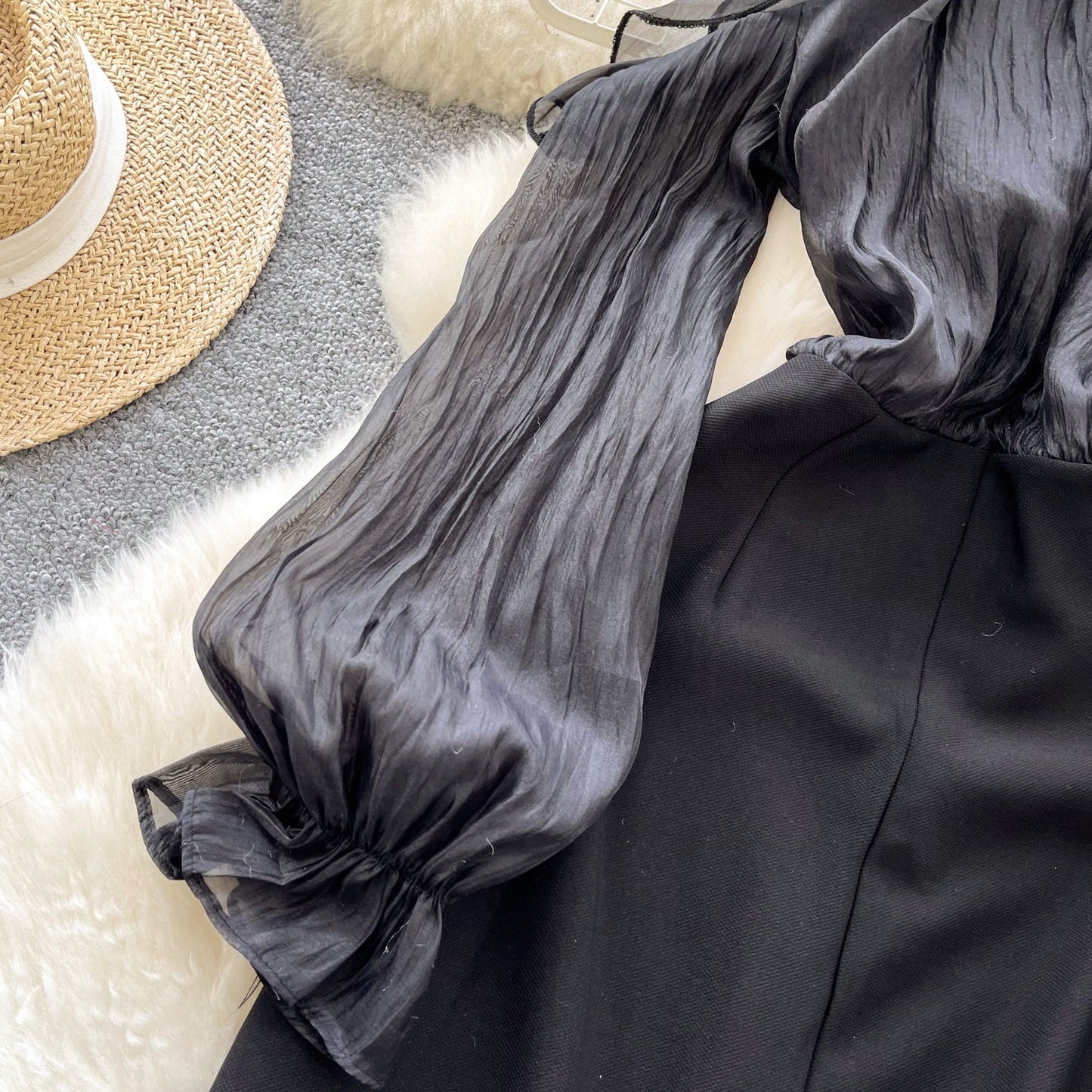 Parisian Black Beaded V-Neck Dress