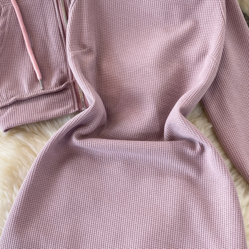 Cropped Zip Up Hoodie with Slip Dress