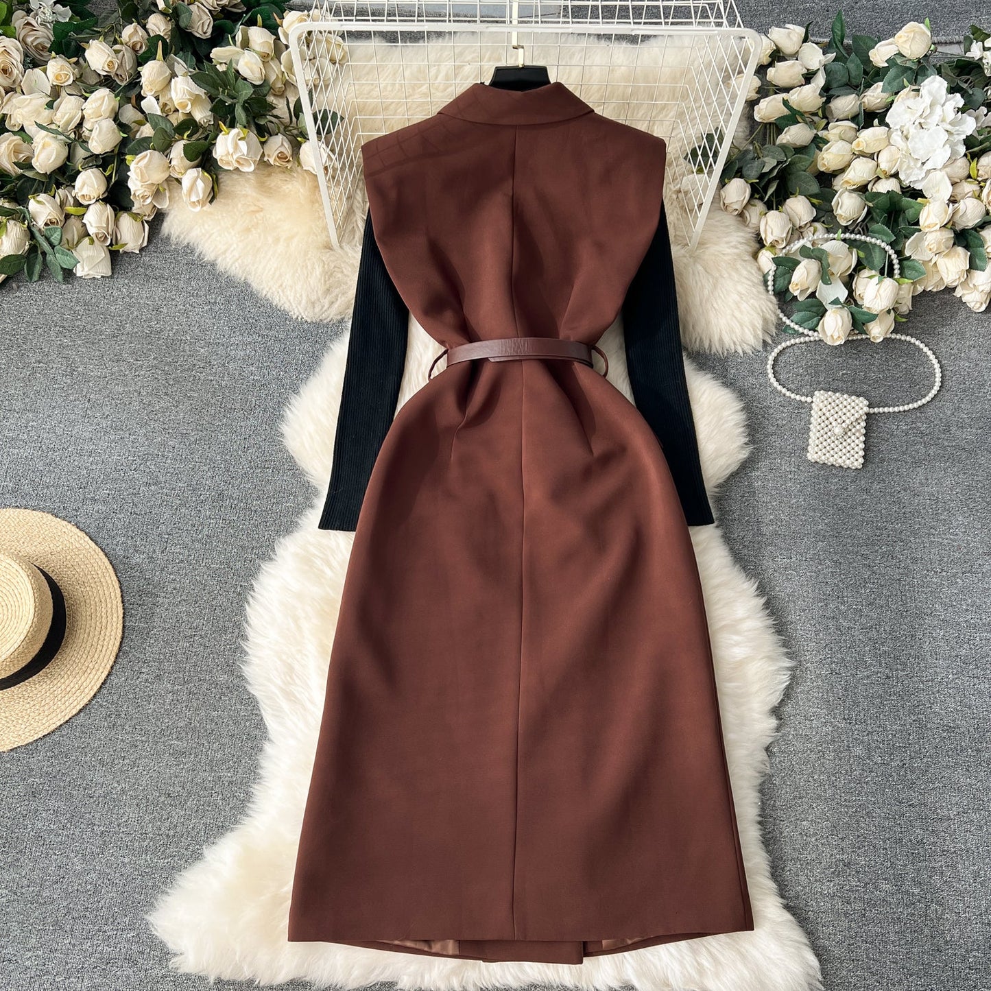 Retro Chic Suit Dress & Black Cardigan