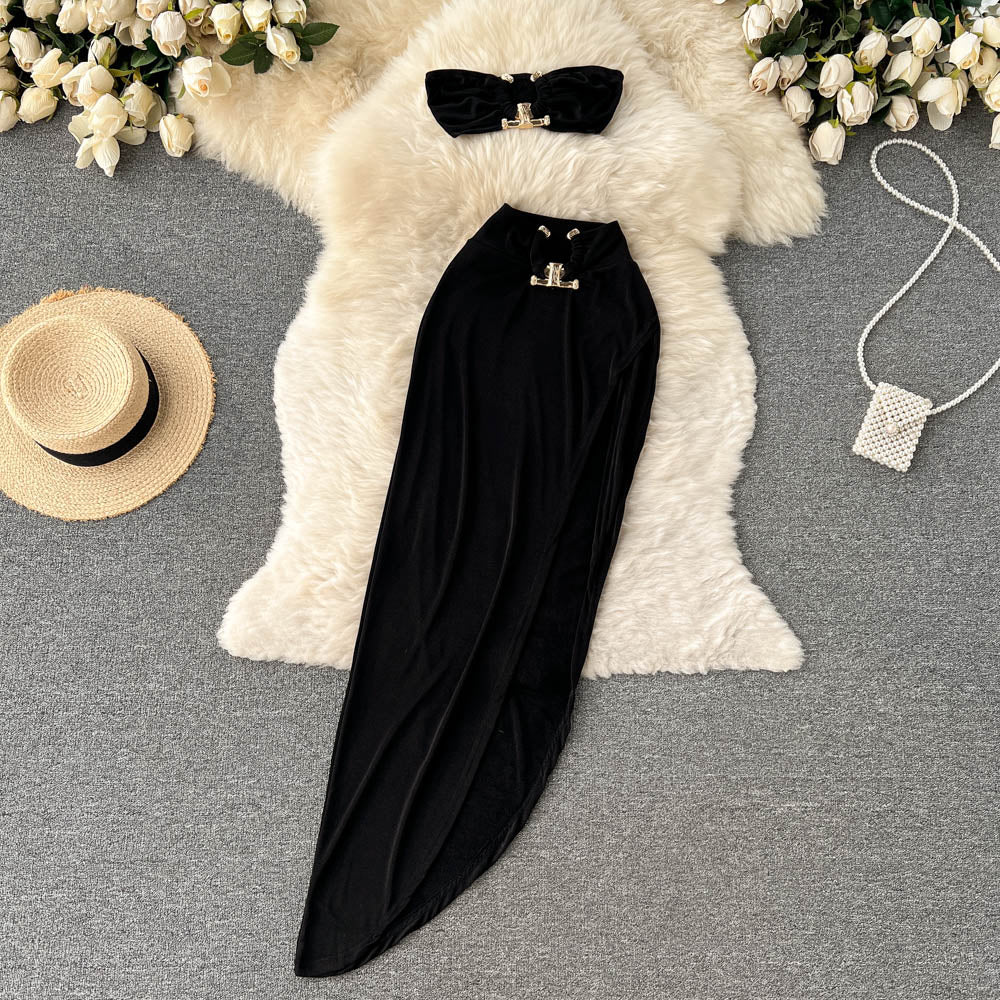 Sleeveless Crop Top & Slit Skirt Set