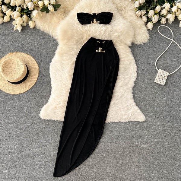 Sleeveless Crop Top & Slit Skirt Set