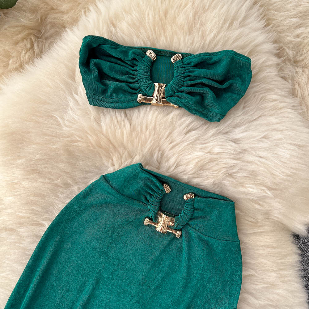 Sleeveless Crop Top & Slit Skirt Set