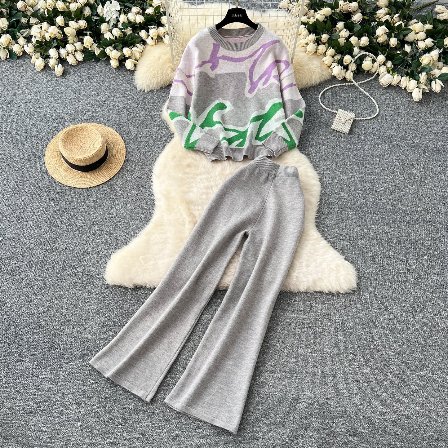 Asymmetric Block Knit & Relaxed Pant Duo