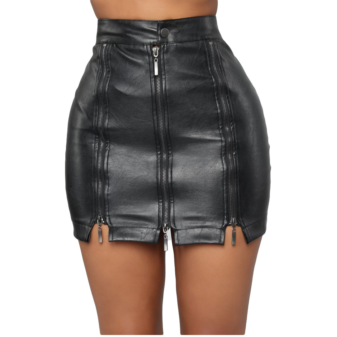 Zip-Wrap Leather Mini Skirt