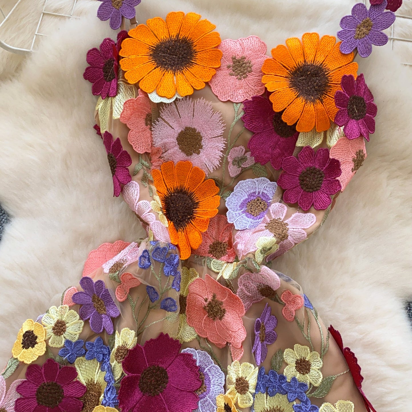 Blooming Floral Embroidery Party Dress