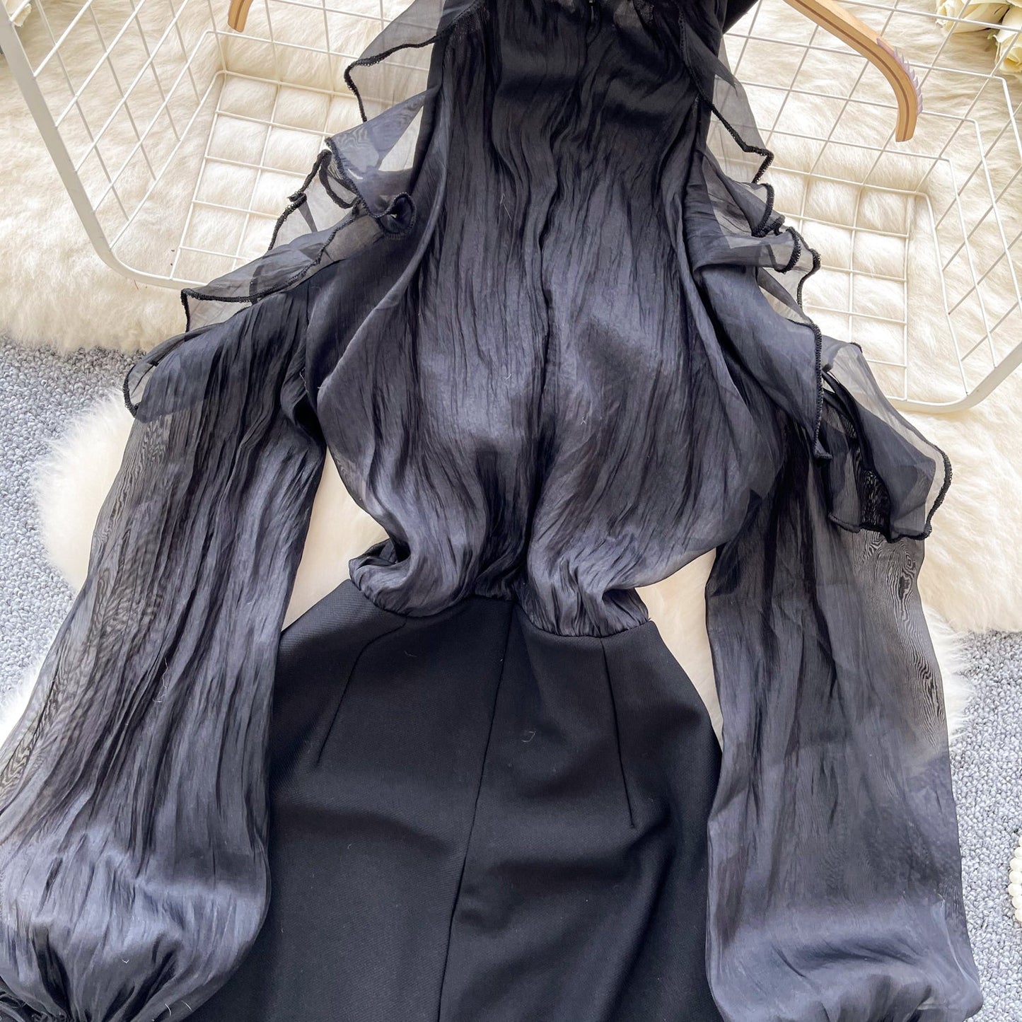 Parisian Black Beaded V-Neck Dress