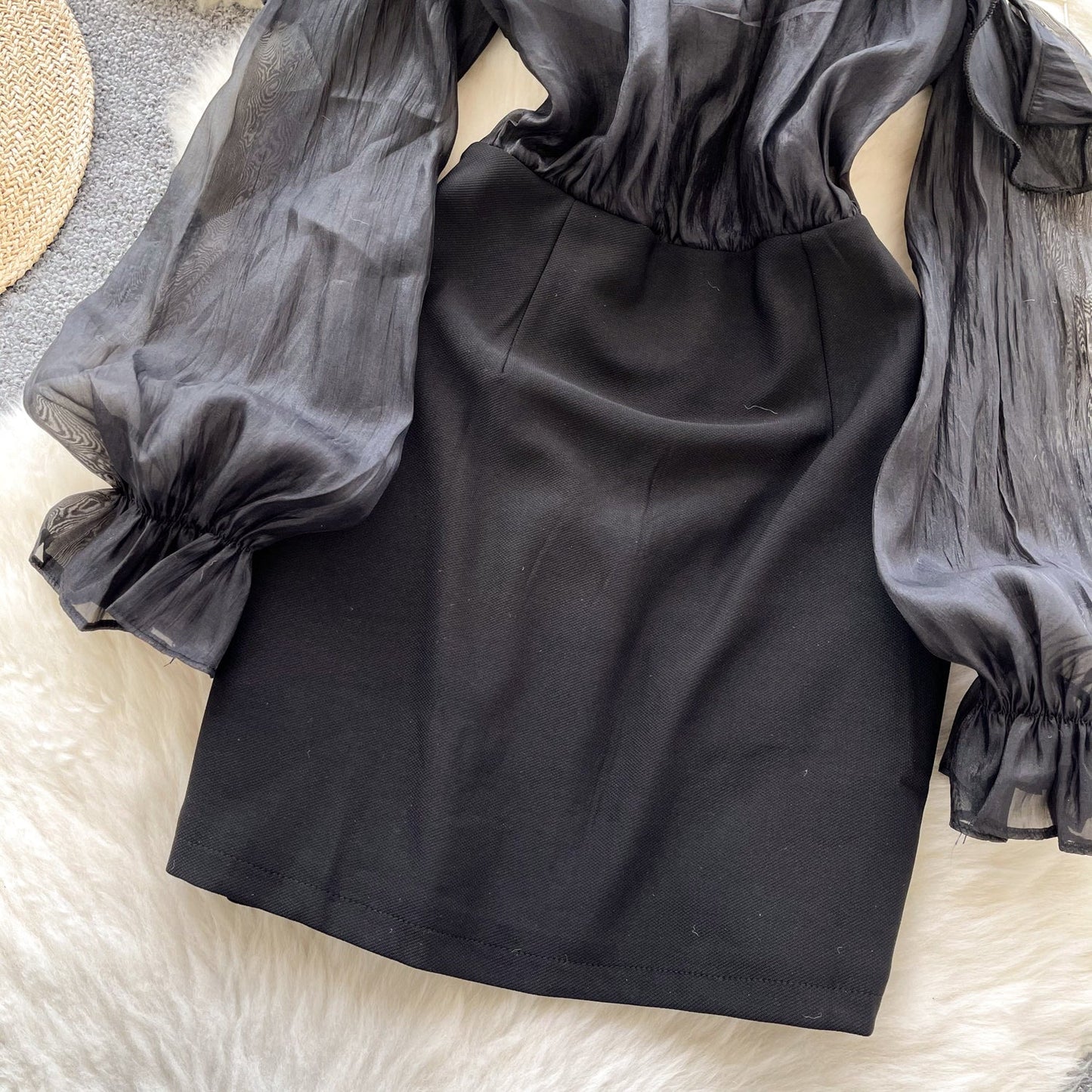 Parisian Black Beaded V-Neck Dress