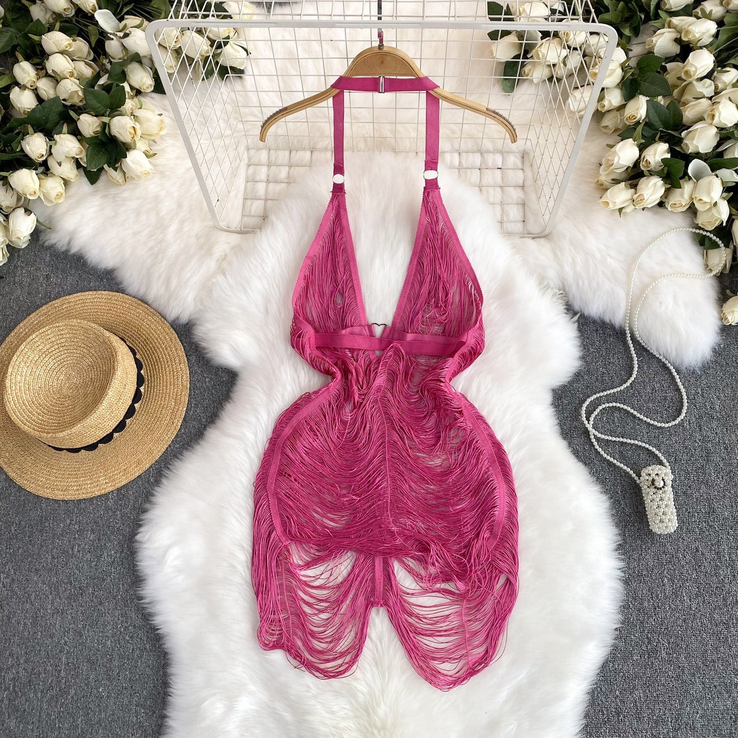 Sultry Fringe V-Neck Evening Dress