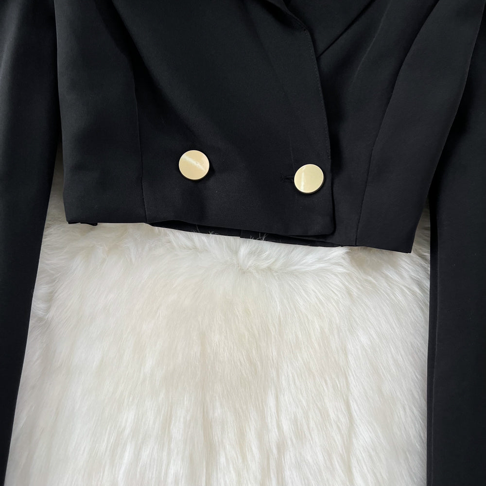 Black Blazer and Skirt Set Office Wear