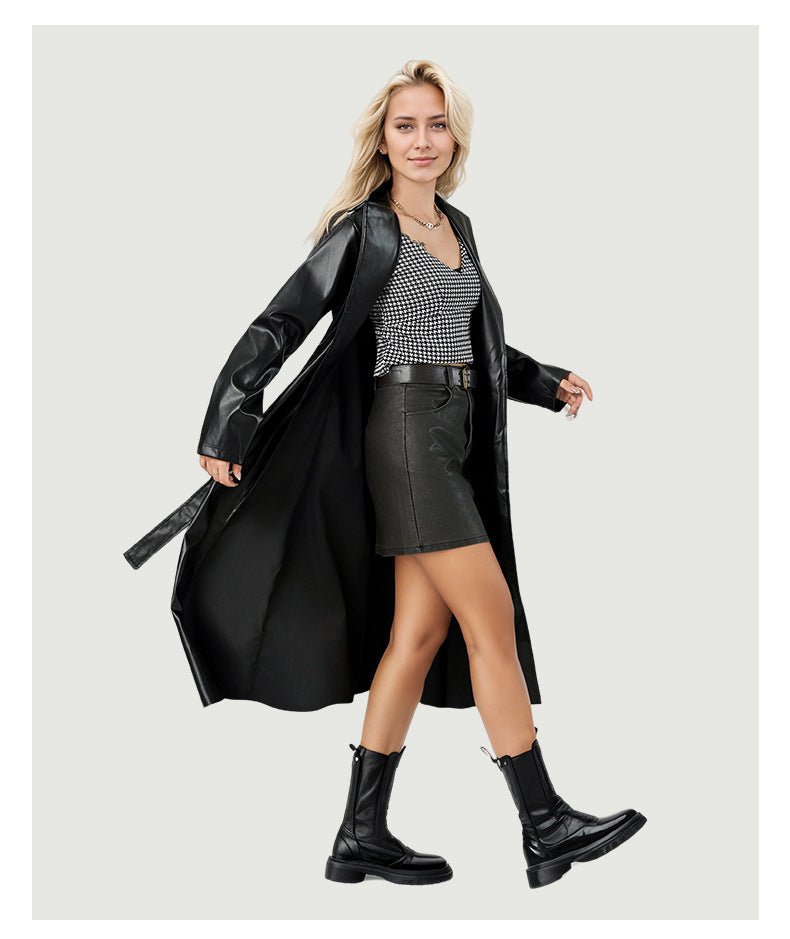 Crinkle-Free Long Leather Jacket