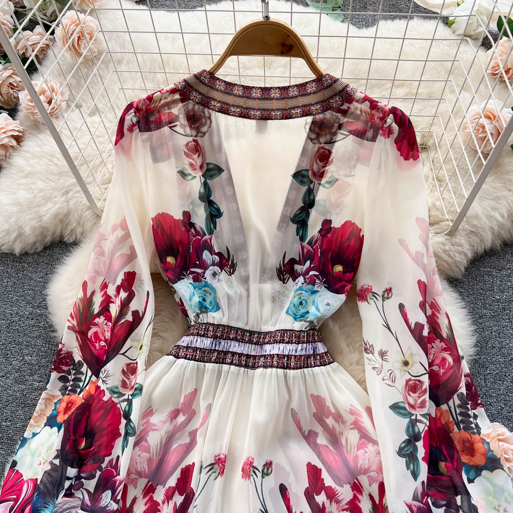 V-neck Floral Maxi Dress