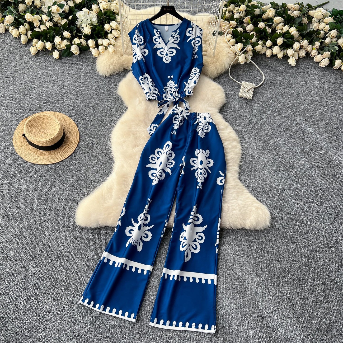 Printed Sleeveless Top & Wide Leg Pants Set