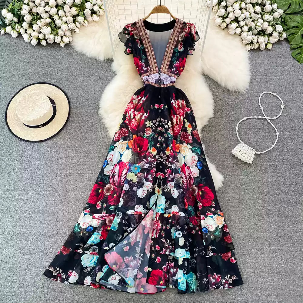 Elegant V-neck Waist Slimming Dress