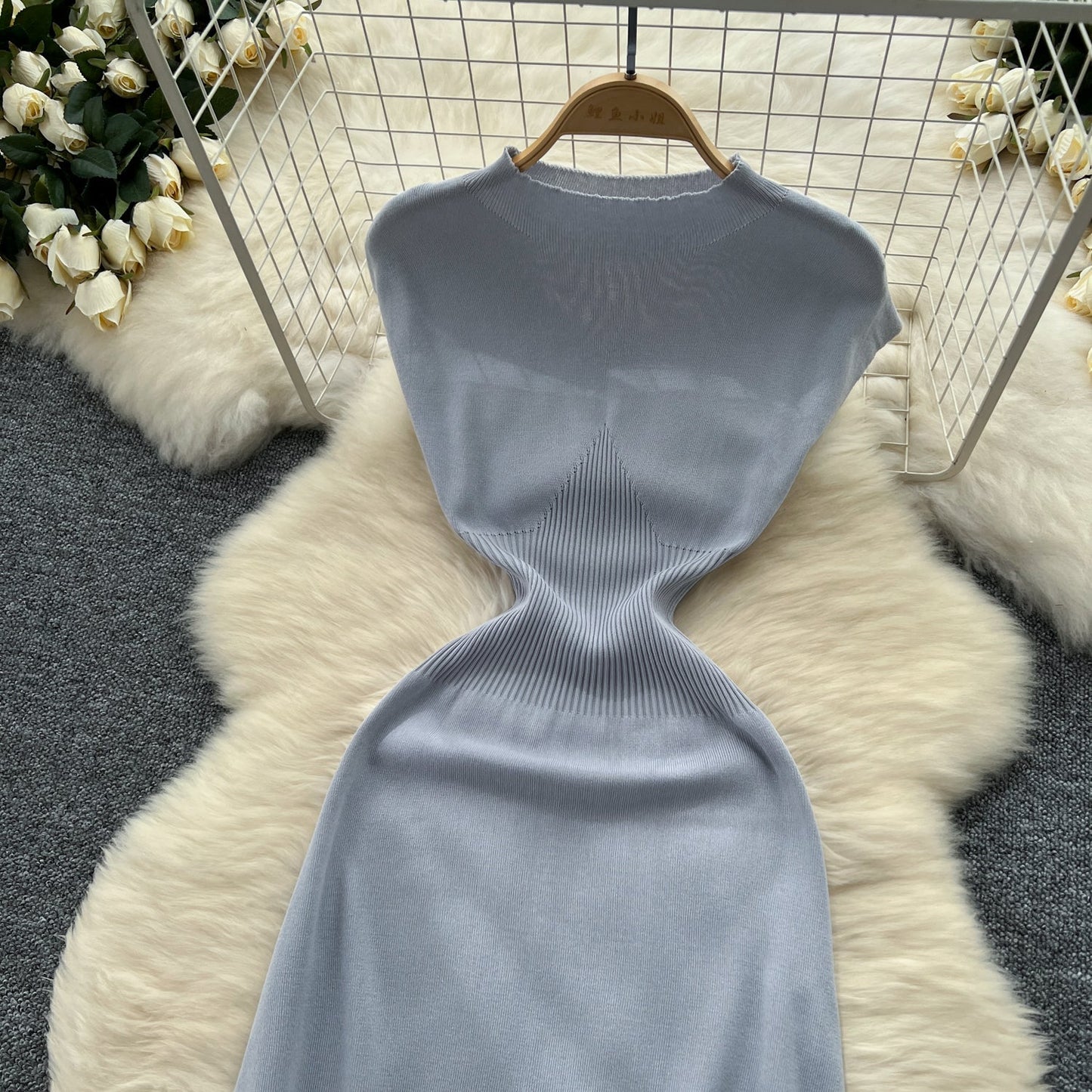 Vintage Cable-Knit Sleeveless Turtleneck Dress