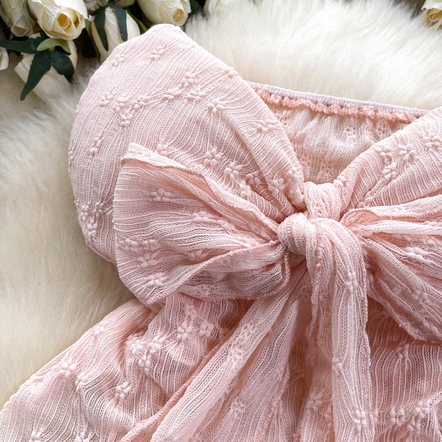 Ethereal Bow-Adorned Lace Bustier Top