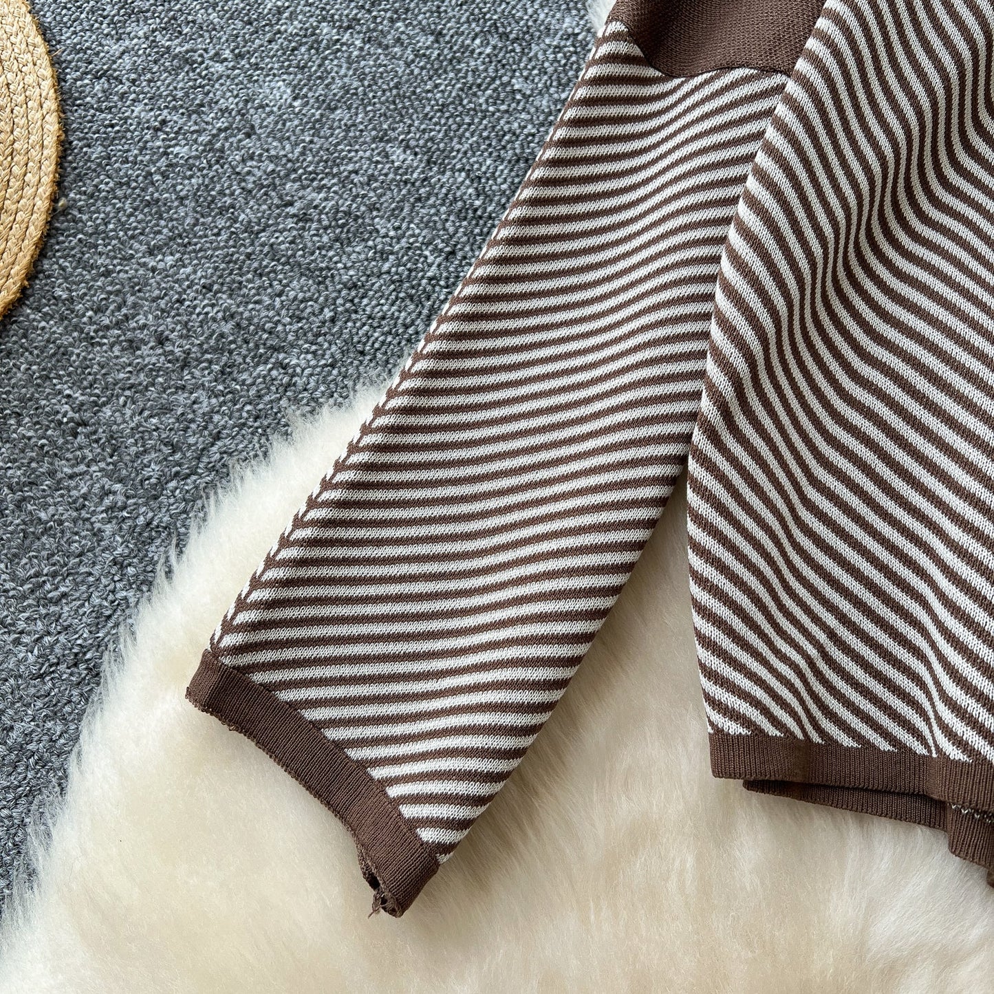 Striped V-Neck Knit Set – Sweater & Trousers