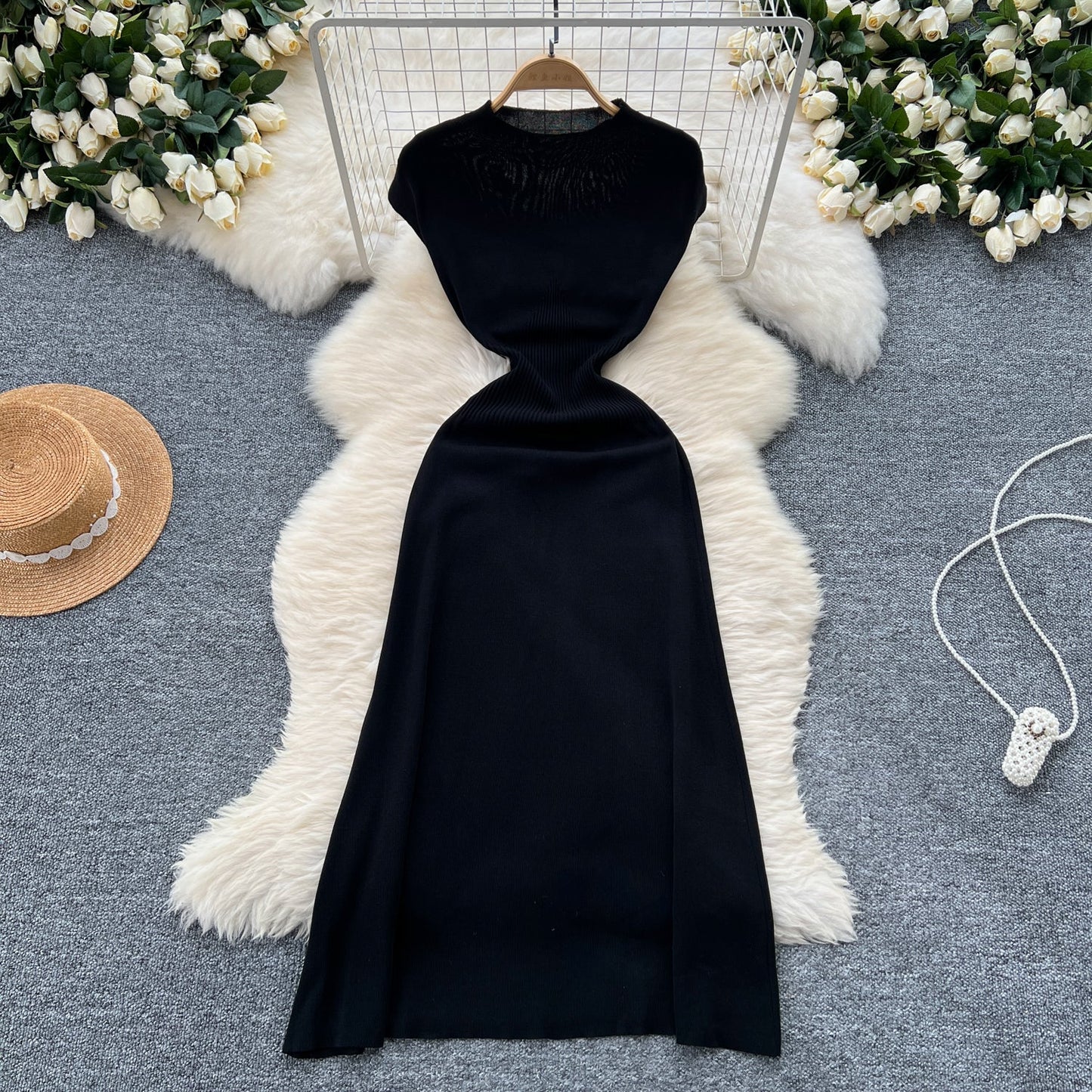 Vintage Cable-Knit Sleeveless Turtleneck Dress