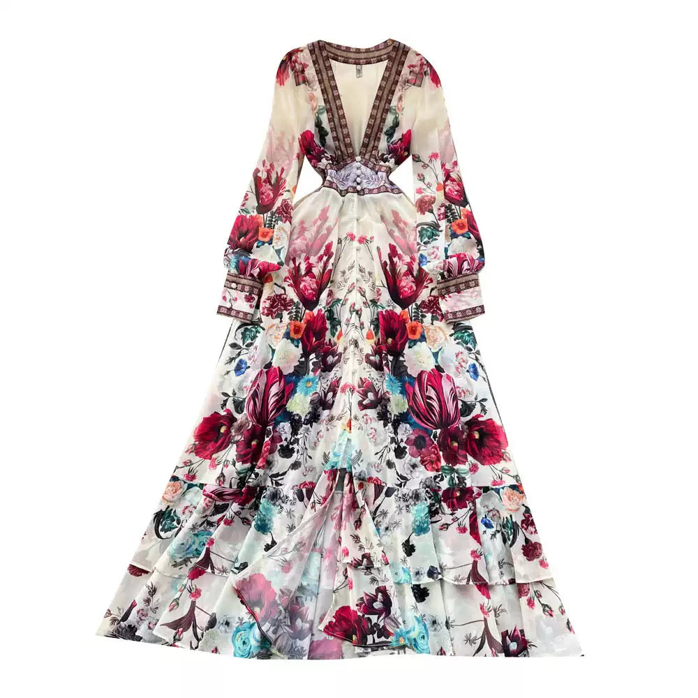 V-neck Floral Maxi Dress