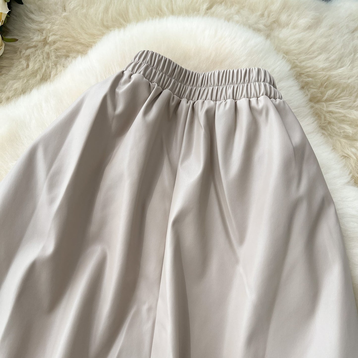 Geometric Lace & Faux Leather Midi Skirt