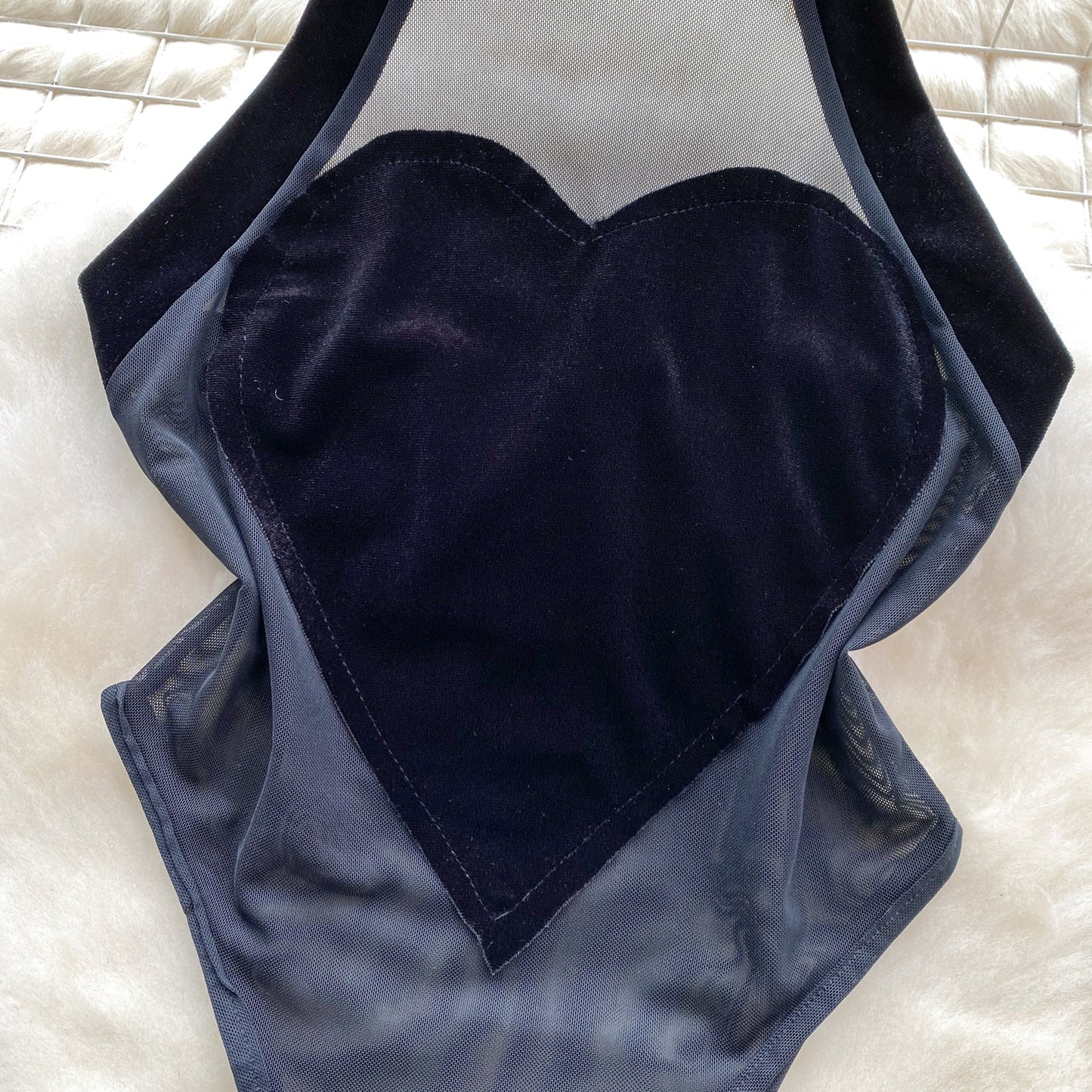 Sheer Mesh Cutout Halter Romper