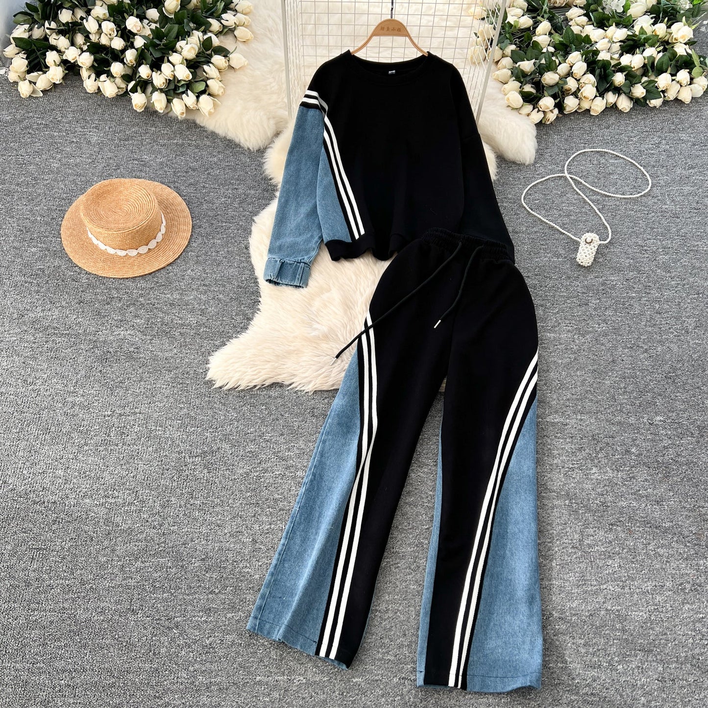 Leisure Wear Patchwork Denim 2Pcs