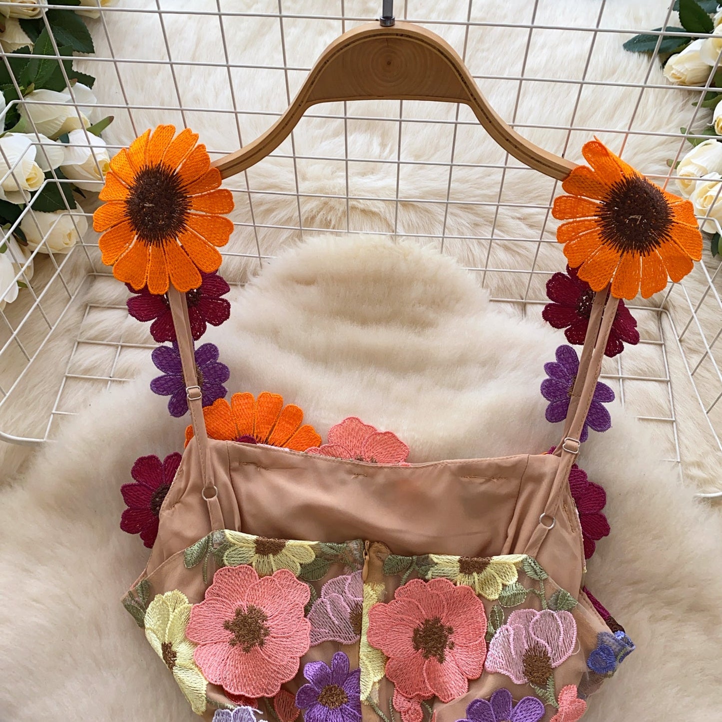 Blooming Floral Embroidery Party Dress
