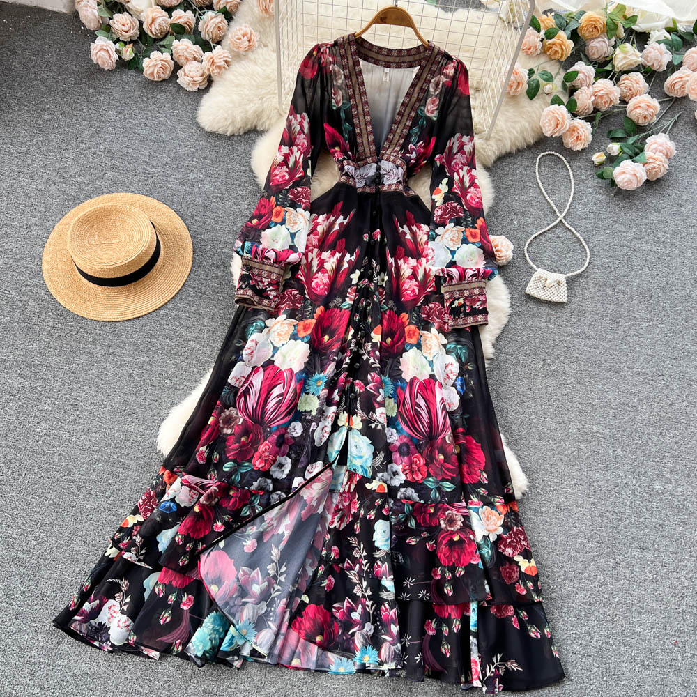 V-neck Floral Maxi Dress