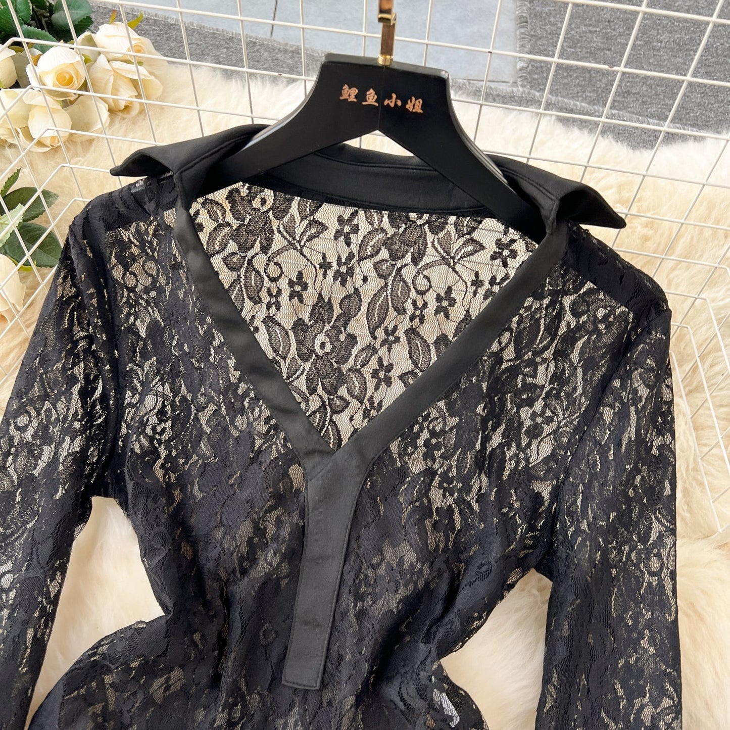 Designer Black Lace Jumpsuit & Trousers Set