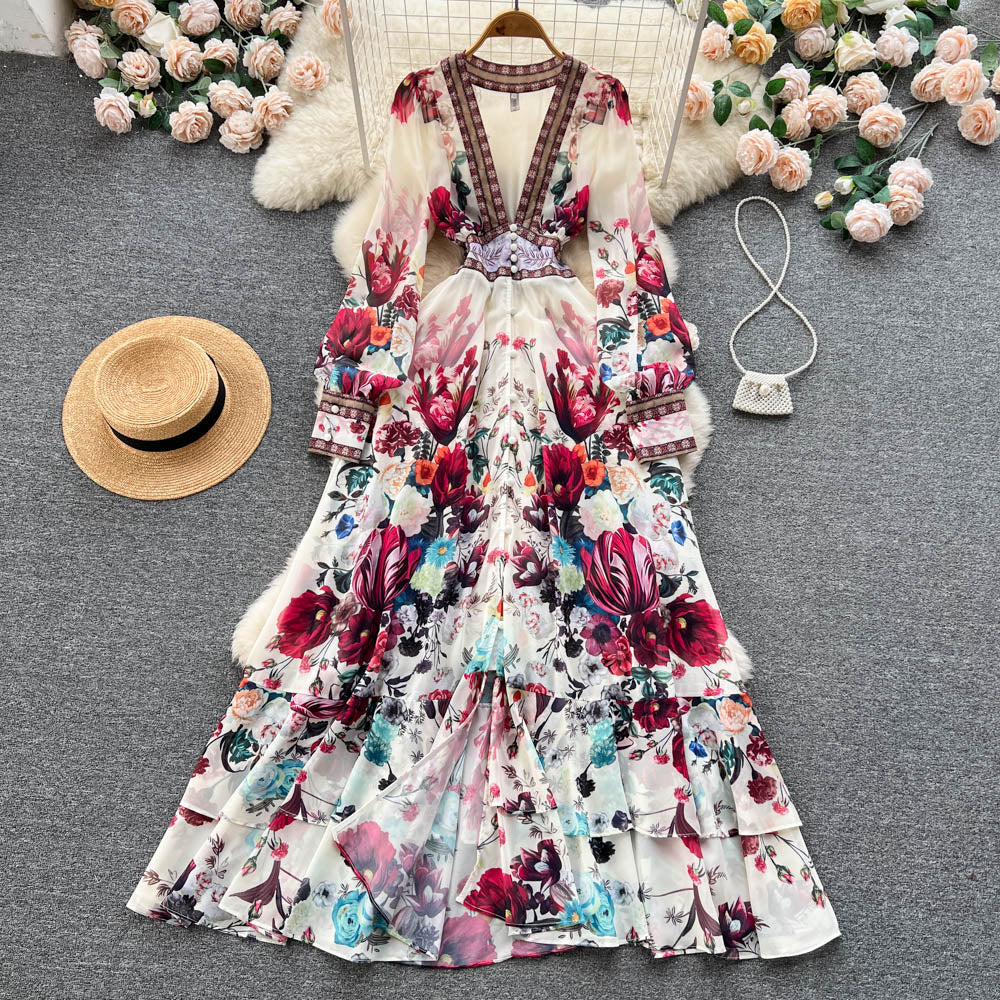V-neck Floral Maxi Dress