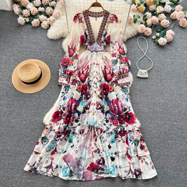 V-neck Floral Maxi Dress