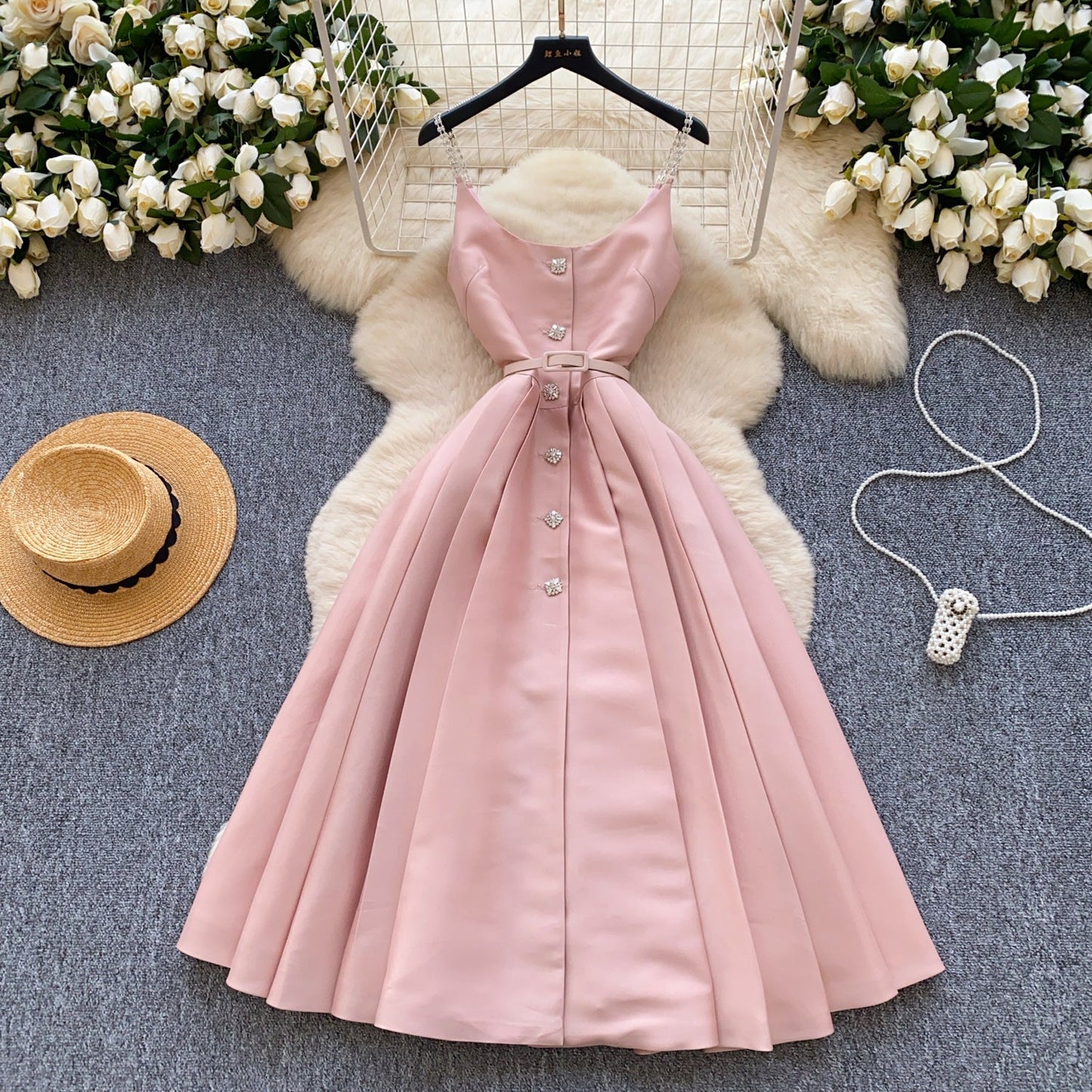 Elegant Pleated Slip Dress with Waist Belt