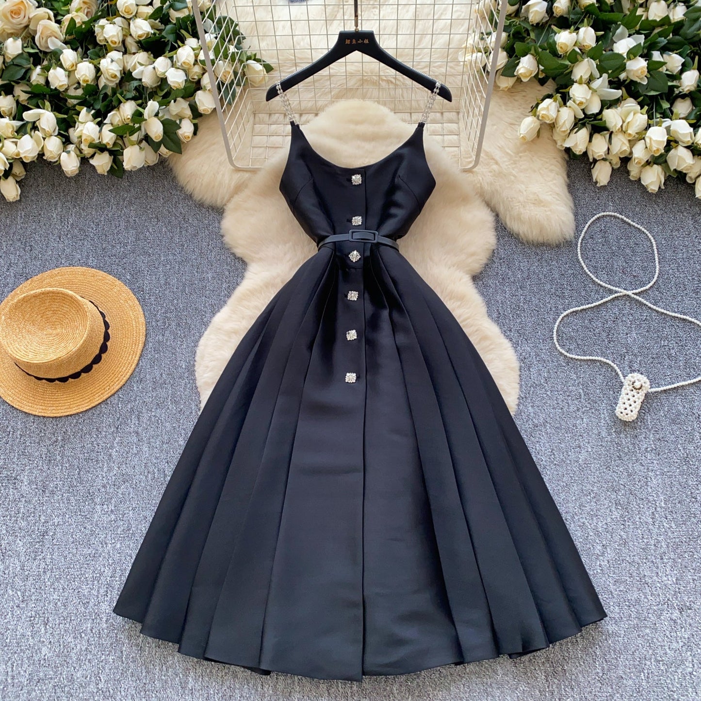 Elegant Pleated Slip Dress with Waist Belt