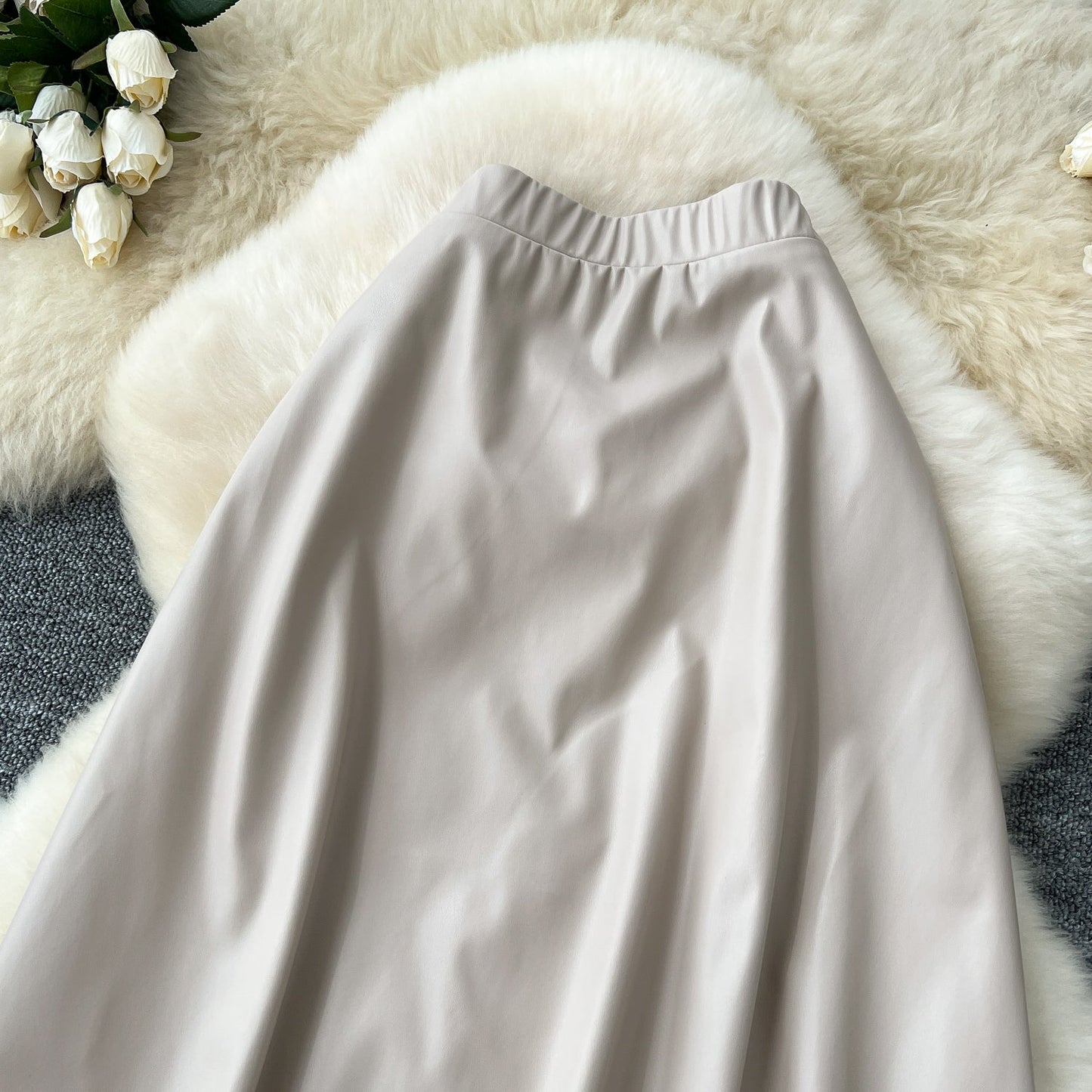 Geometric Lace & Faux Leather Midi Skirt