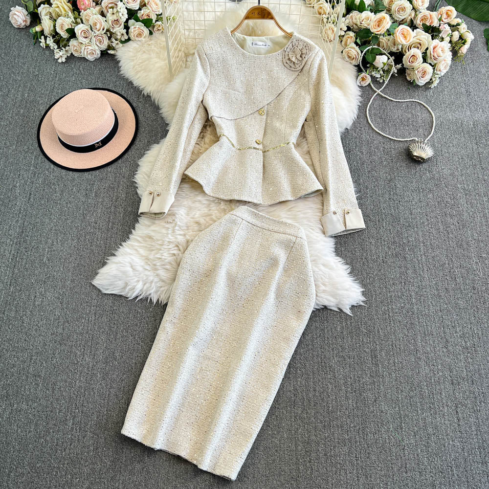 Classic Tweed Blazer & Pencil Skirt Set