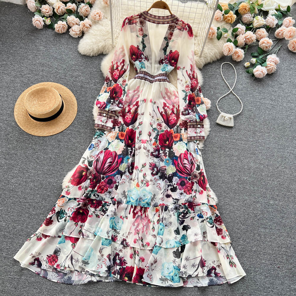 V-neck Floral Maxi Dress