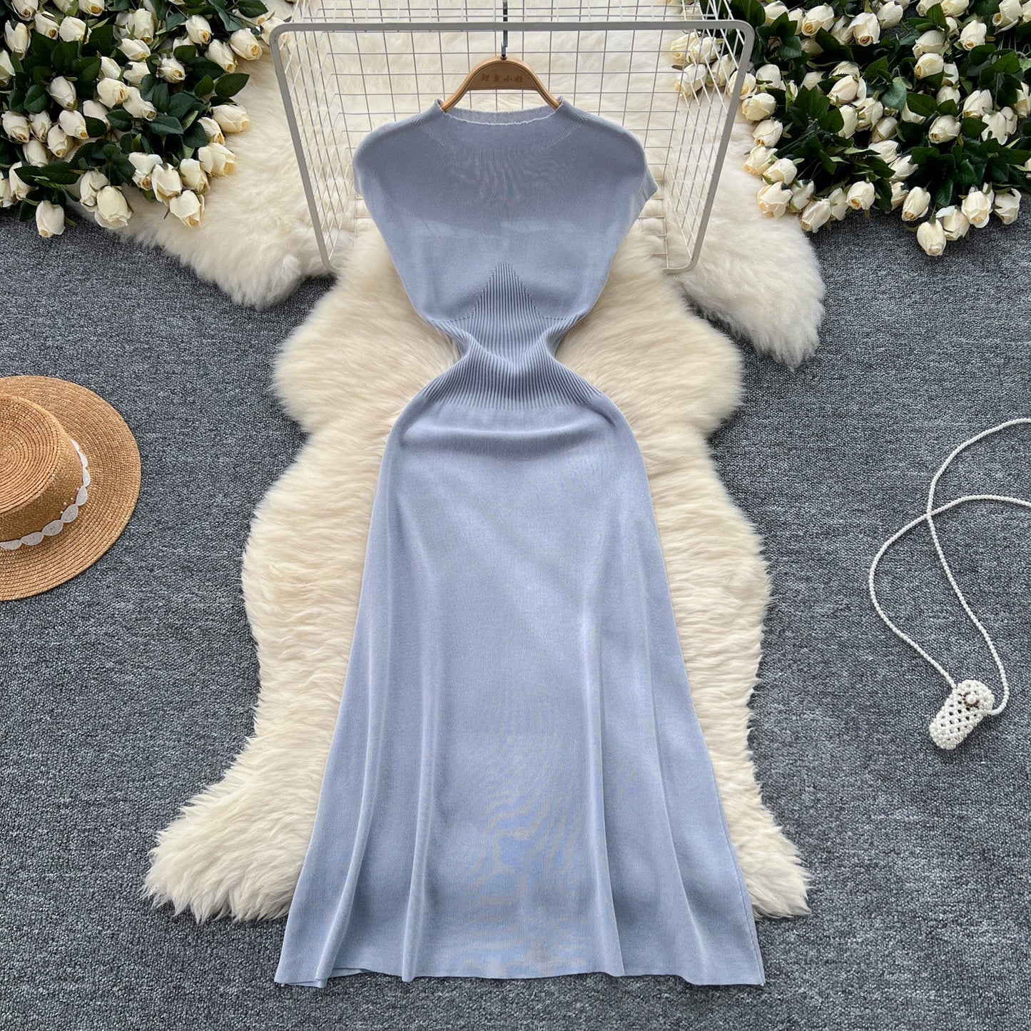 Vintage Cable-Knit Sleeveless Turtleneck Dress