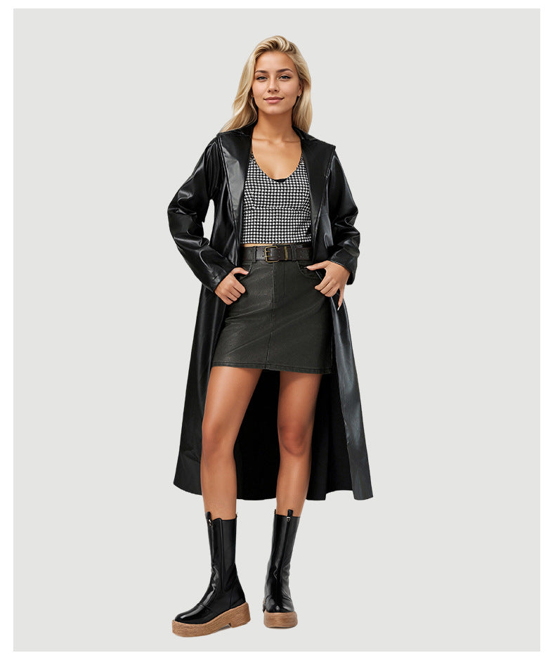 Crinkle-Free Long Leather Jacket