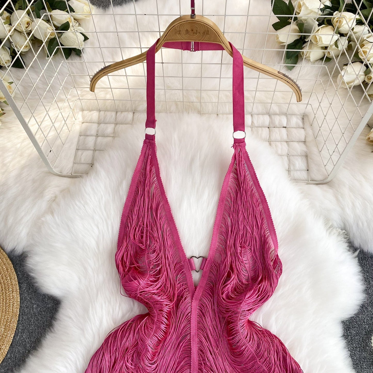 Sultry Fringe V-Neck Evening Dress