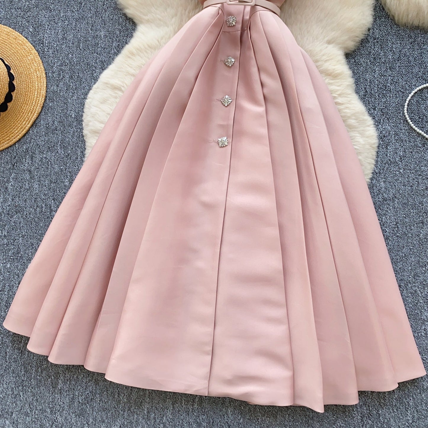 Elegant Pleated Slip Dress with Waist Belt