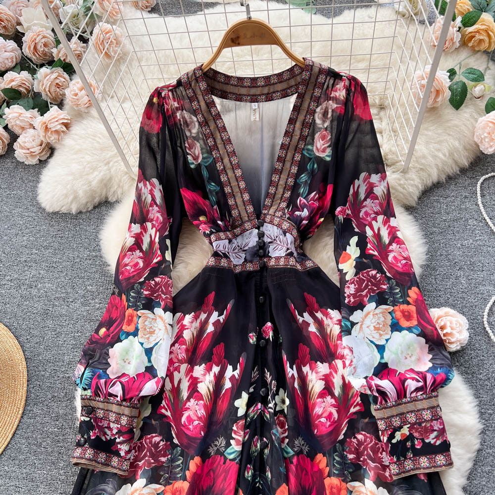 V-neck Floral Maxi Dress