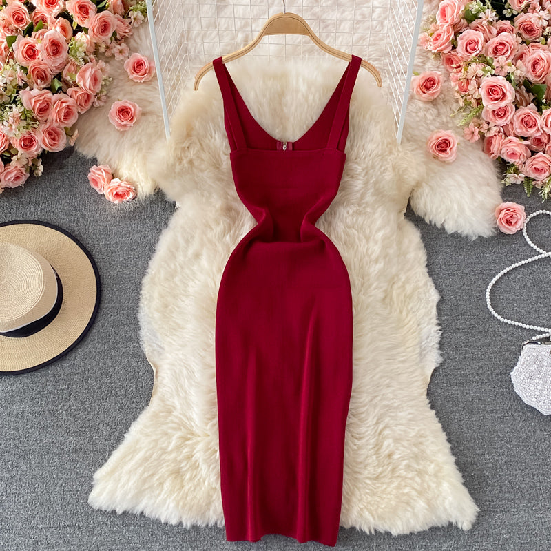 Bodycon Knit Dress with Front Zipper