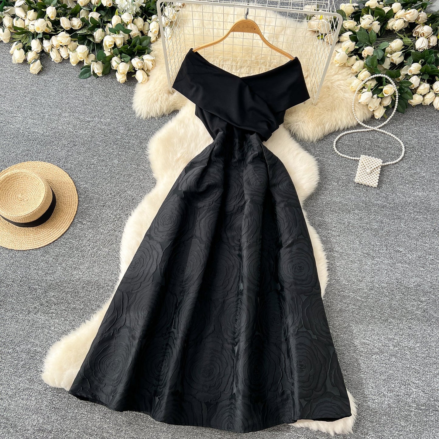 Jacquard Off-Shoulder Party Dress