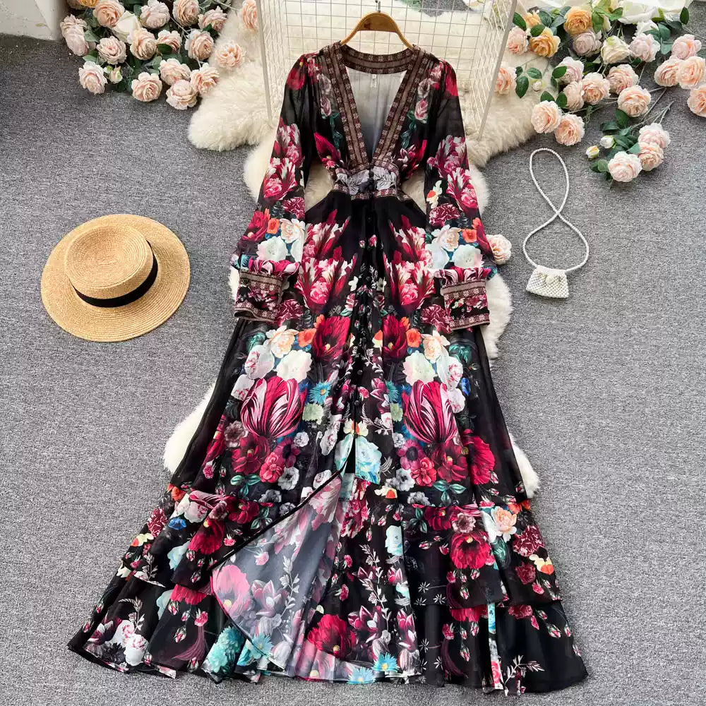 V-neck Floral Maxi Dress