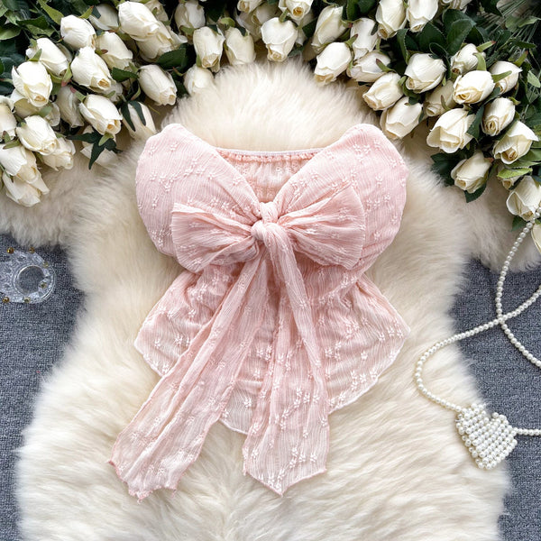 Ethereal Bow-Adorned Lace Bustier Top