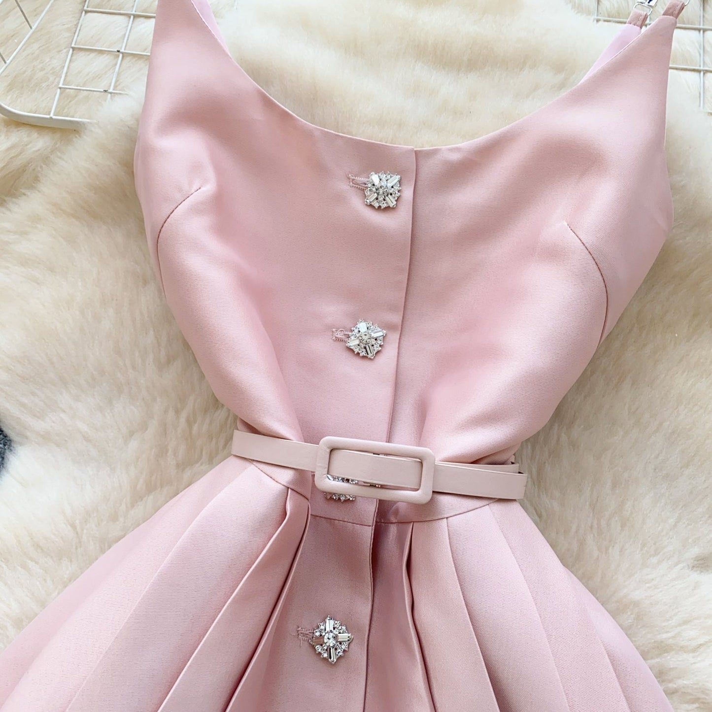 Elegant Pleated Slip Dress with Waist Belt