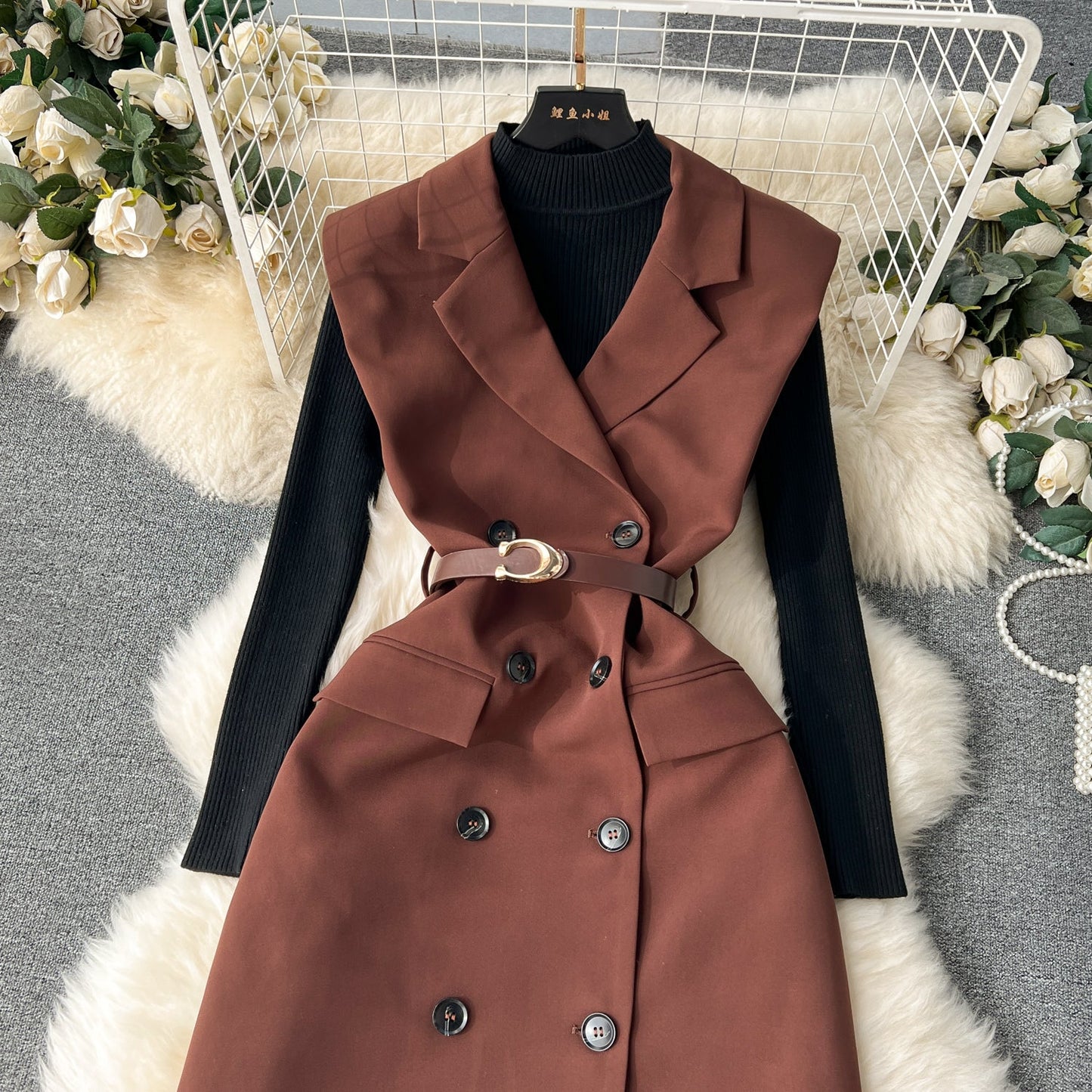 Retro Chic Suit Dress & Black Cardigan