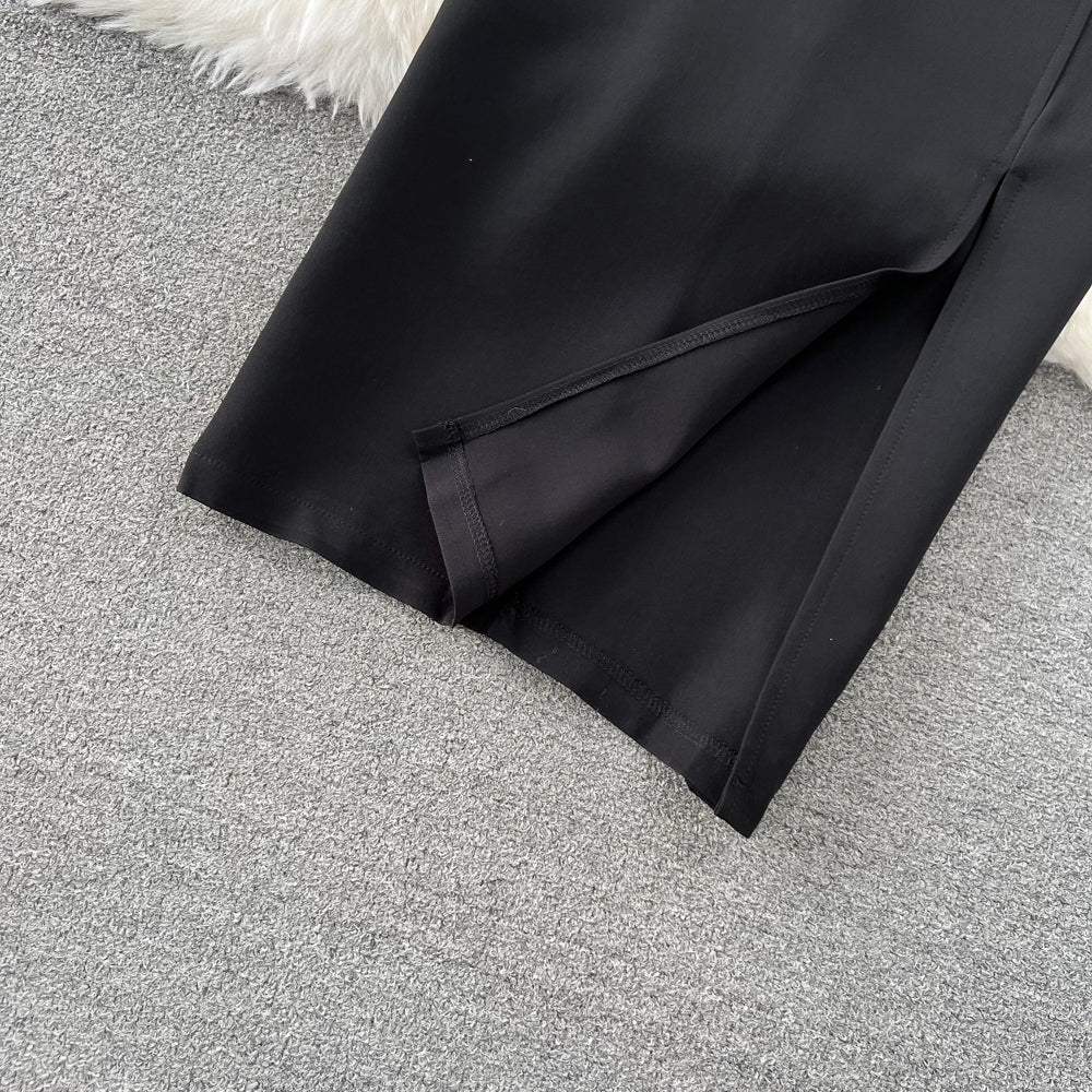 Black Blazer and Skirt Set Office Wear