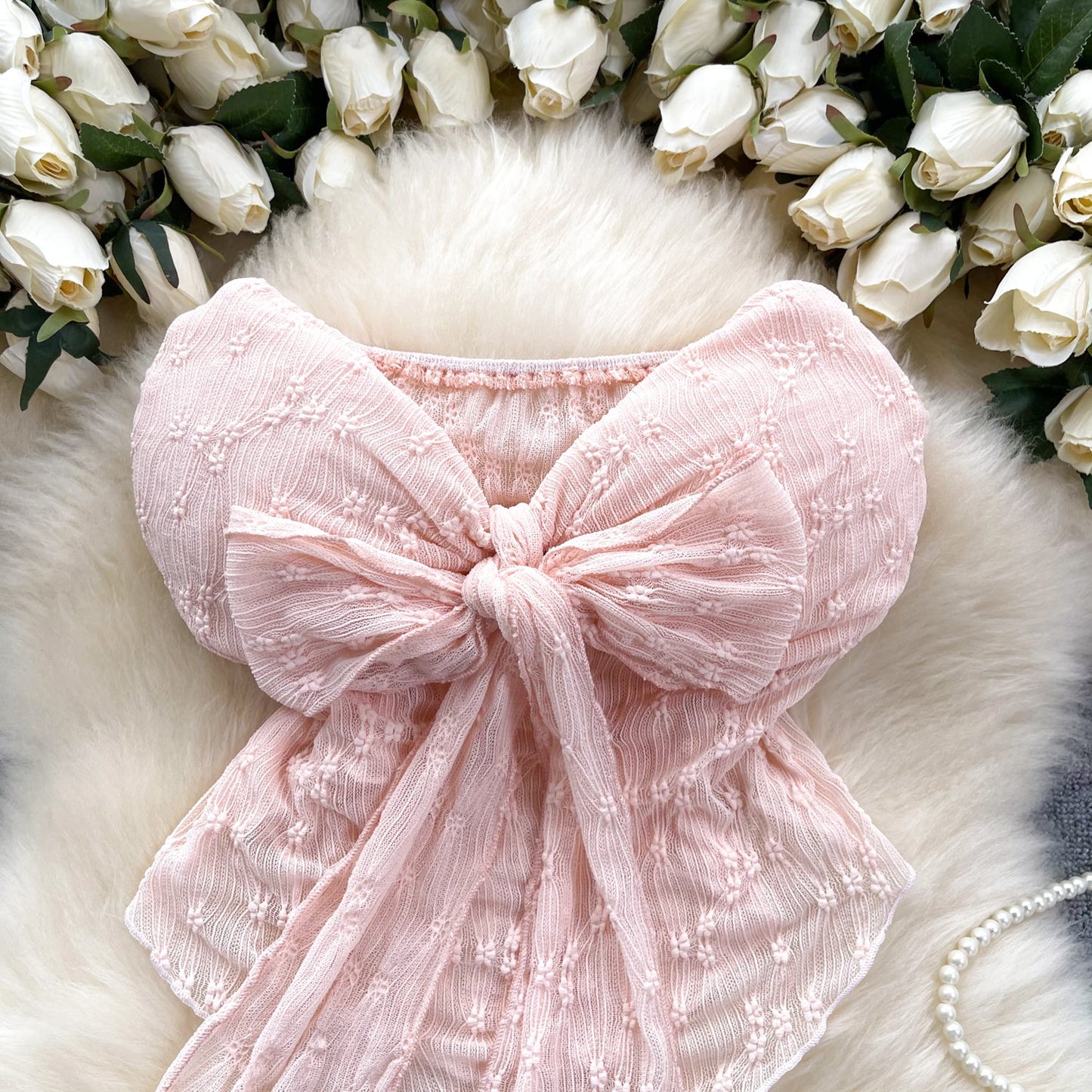Ethereal Bow-Adorned Lace Bustier Top