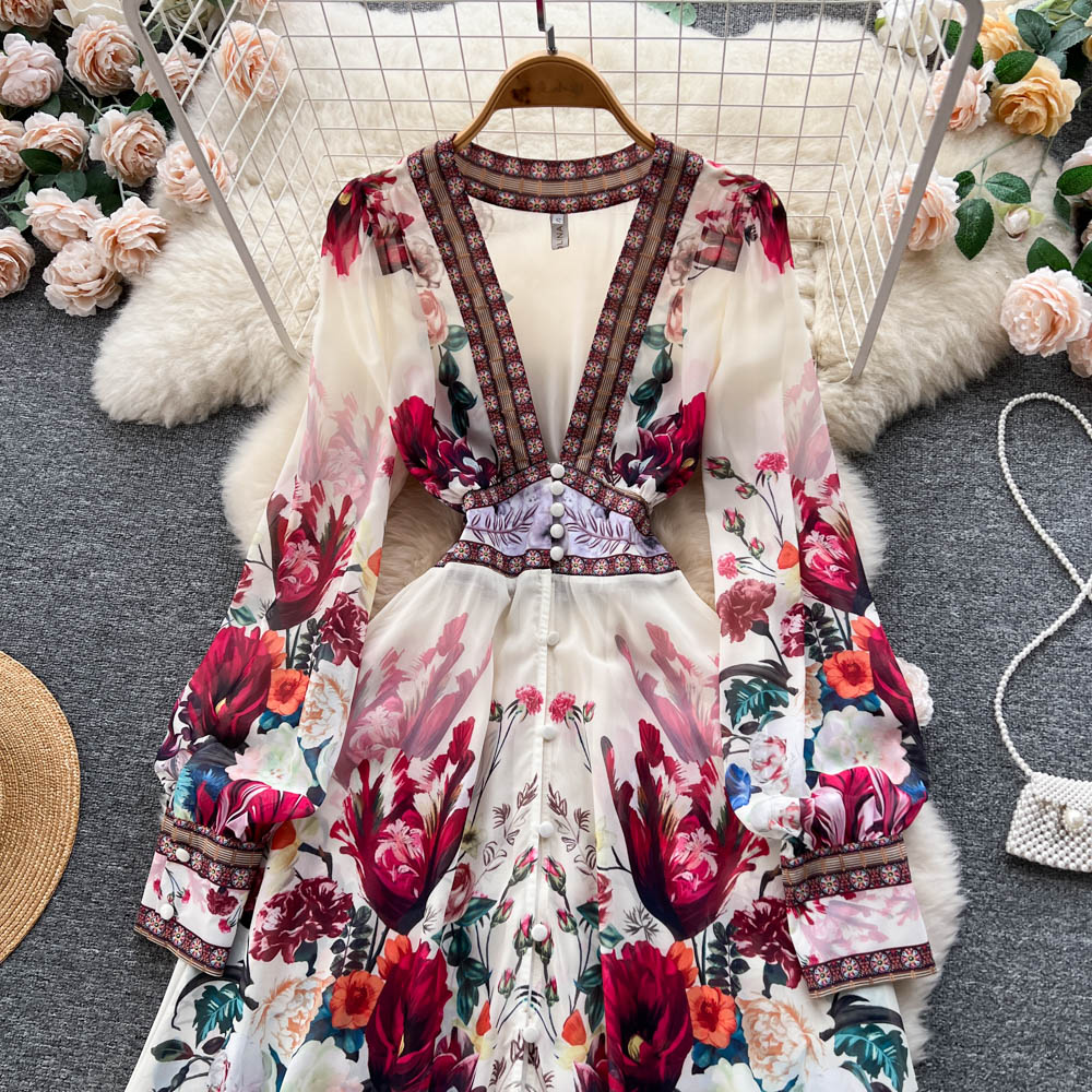 V-neck Floral Maxi Dress