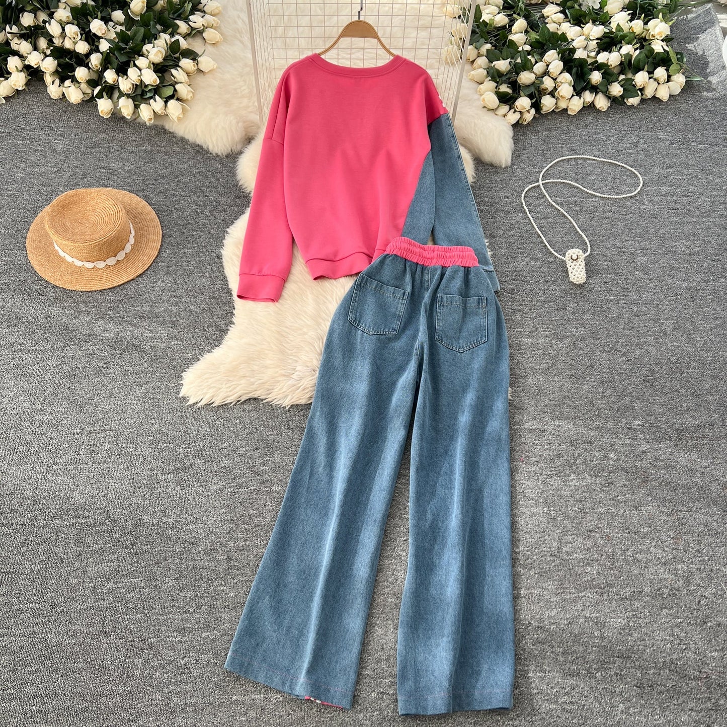 Leisure Wear Patchwork Denim 2Pcs